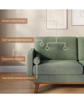 65" Loveseat Sofa, Linen 2-Seater Couch with Pillows and Tufted Design