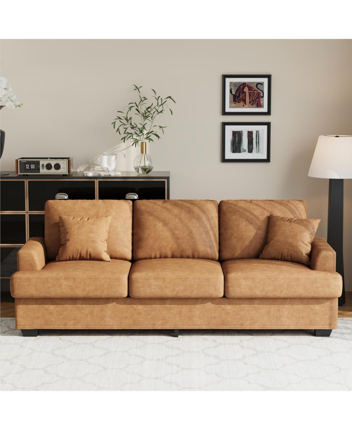 gaomon 86" Faux Leather Sofa, Modern Deep Seat Couch with Pillows and Removable Cover