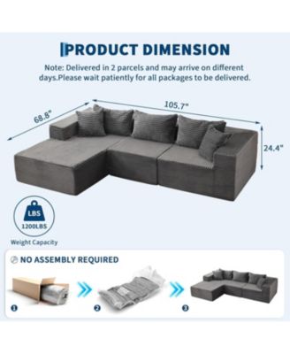 106" Cloud Sectional Sofa with Chaise, Memory Foam Modular Couch, Right Facing, No Assembly
