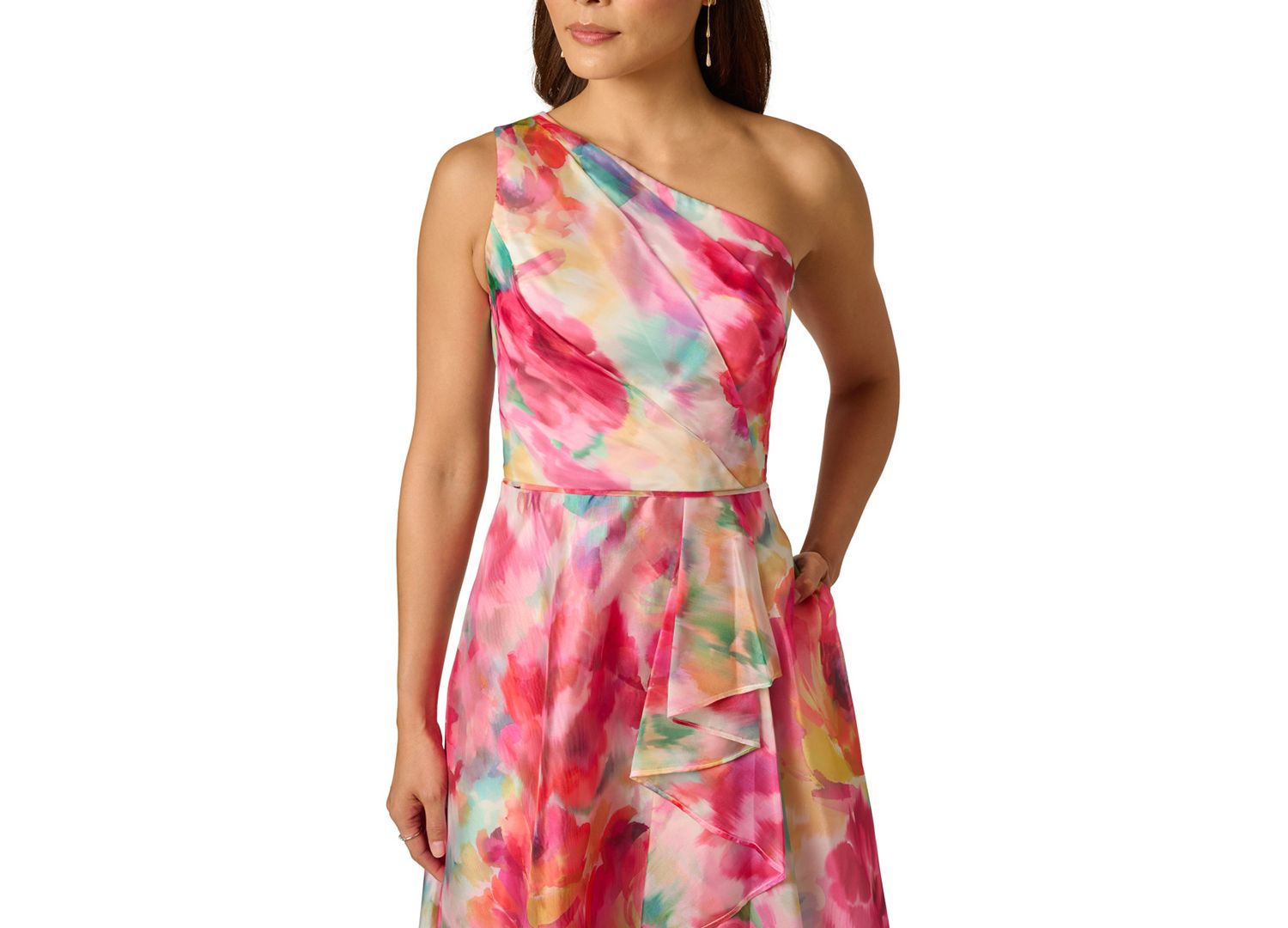 Women's Printed One-Shoulder High-Low Midi Dress