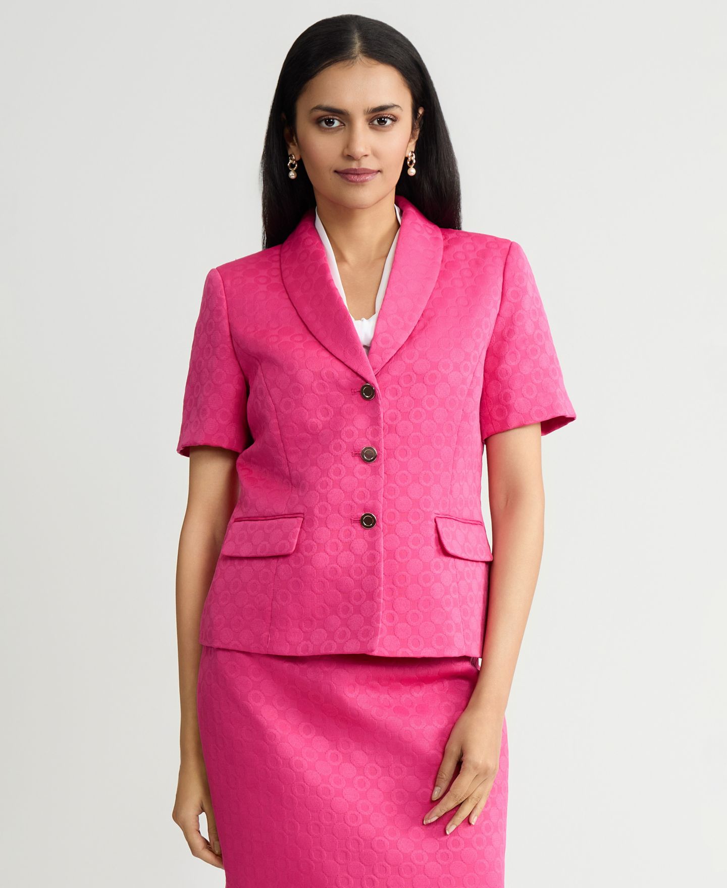 Женский пиджак Kasper Circle Jacquard Short-Sleeve Blazer, цвет: Розовый — фото 3