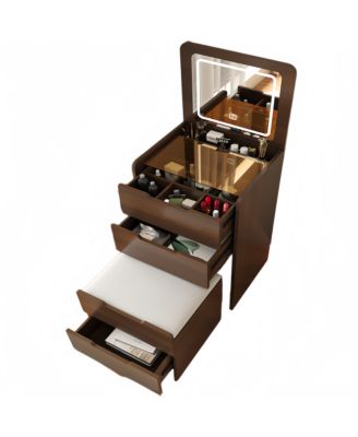 Space Saving Small Vanity Table with Basic Standard Mirror  and Cushioned Stool Makeup