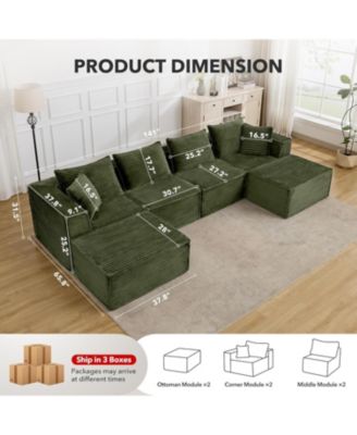 137" Modular Sectional Sofa, U-Shaped Cloud Couch with Ottomans, No Assembly