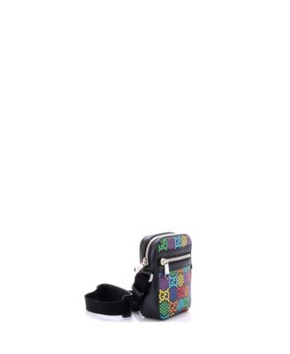 Mini Front Zip Messenger Bag Psychedelic Print GG Coated Canvas