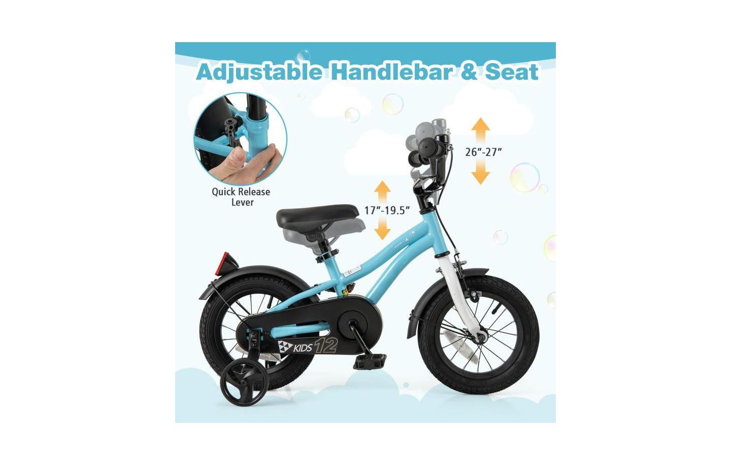 Детская игрушка HONGGE Adjustable Kids Bike with Training Wheels, Ages 3-4, цвет: Синий — фото 6