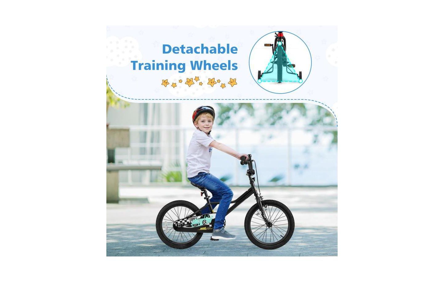 Детская игрушка HONGGE 18" Kids Bike with Adjustable Seat and Detachable Training Wheels, Ages 4-8, цвет: Чёрный — фото 5