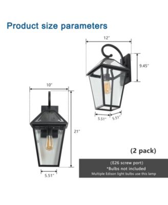 21"(H) 2-Pack Outdoor Wall Lantern Light – Modern Metal and Clear Glass Sconce for Porch, Patio, and Garden Lighting (Bulb Not Included)