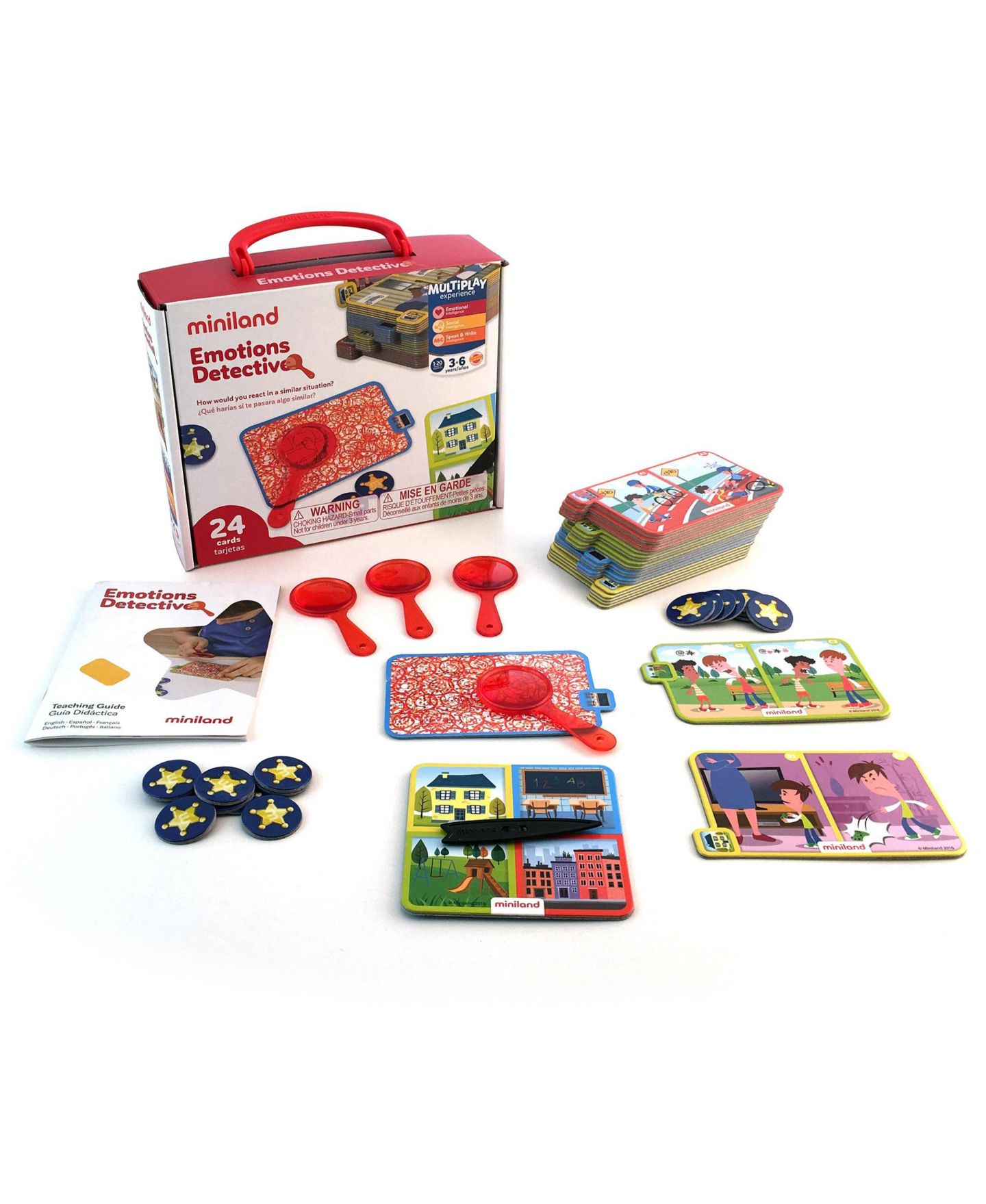 Детские настольные игры MINILAND Emotions Detective Social-Emotional Learning Mystery 24-Piece Board Game, Ages 3+, цвет: Красный разноцветный — фото 1