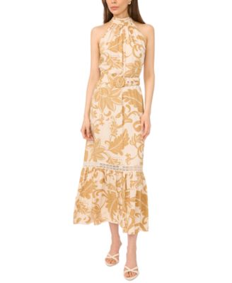 Women's Halter Neck Tiered Belted Maxi Dress