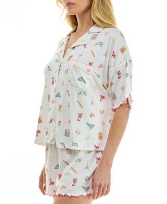 Women's Short-Sleeve Top and Elastic Waistband Shorts, 2-Piece Set