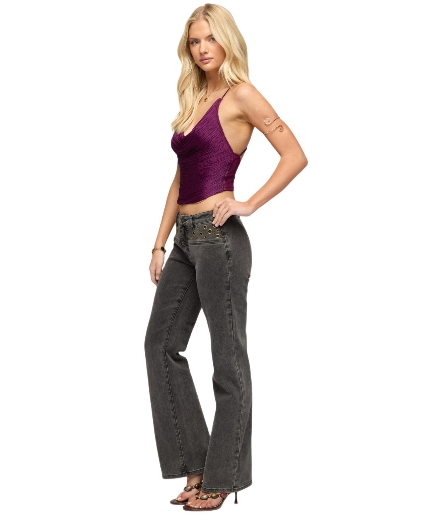 Женские джинсы Edikted Grommet Mid Rise Straight Leg — фото 3