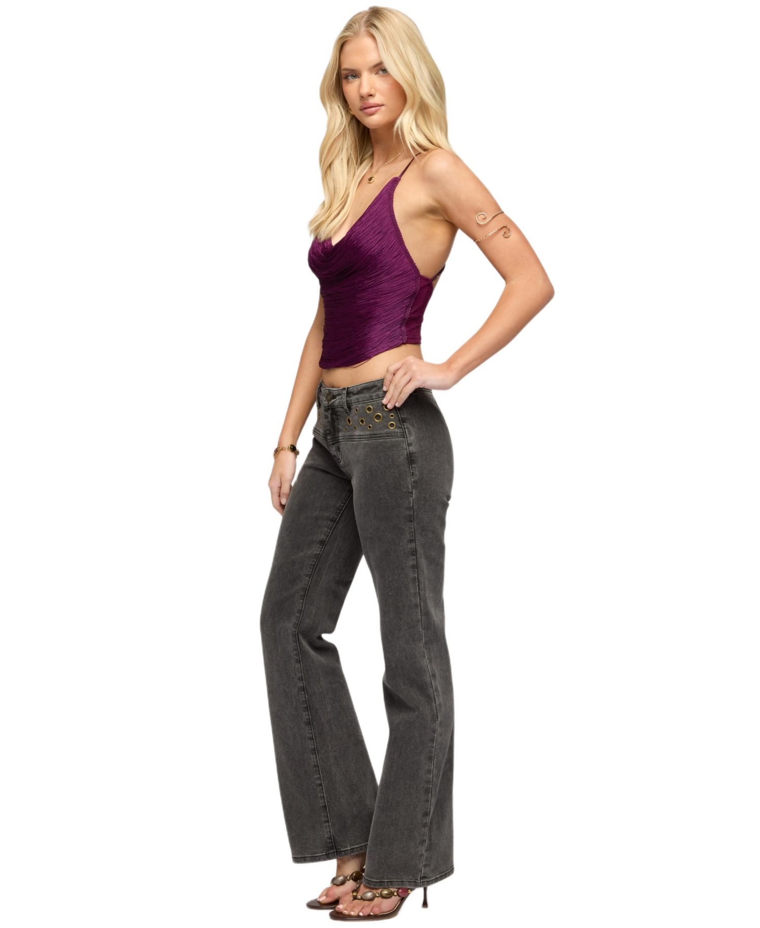 Women's Grommet Mid Rise Straight Leg Jeans