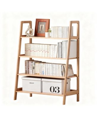 Solid Oak 4 Tier Ladder Shelf Small Bookcase Stable Frame Living Room Bedroom