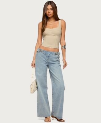 Women's Buckled Low Rise Baggy Jeans