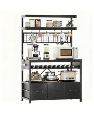 Large shelve with Storage Drawers Microwave Stand Power Outlet LED Lights