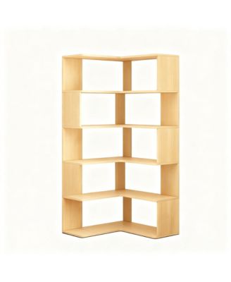 6-Tier L-Shaped Corner Bookshelf 66" Tall Wooden Freestanding Open Shelf