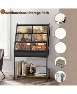 3-Tier Display Shelf Holds 200 LPs Movable Organizer Rack Cabinet