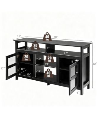 Farmhouse Table 2 Cabinets 4 Shelves Electric Fireplace Compatible