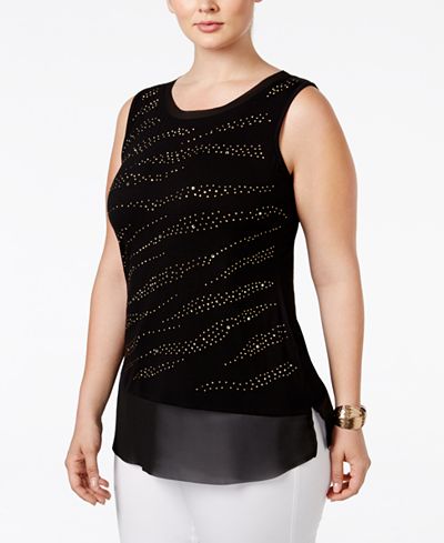 Belldini Plus Size Embellished Zebra-Striped Top