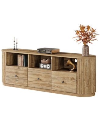 70.87" TV Stand for TVs up to 80", Modern Curved Media Console with 3 Drawers and Open Storage,