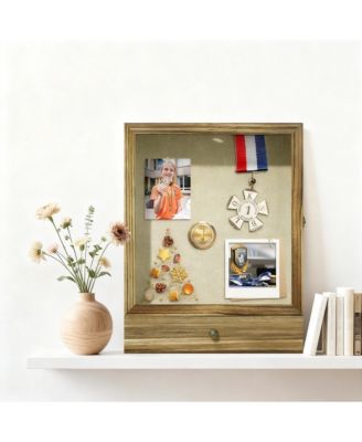 Wood Shadow Box with Shelves Drawer Display Case