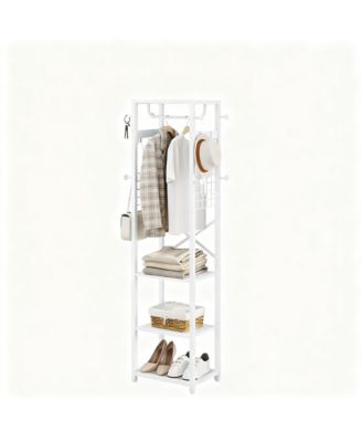Coat Rack Freestanding Hall Tree Hanging Rail Shelves Industrial Entryway
