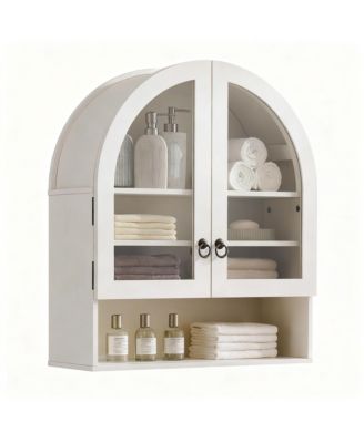 Arched Wall Cabinet Wide Adjustable Shelves Glass Doors Over Toilet Storage
