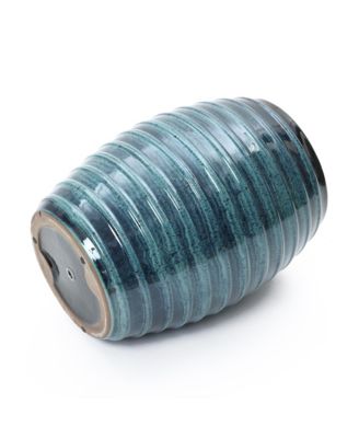 17.7" Tall Ceramic Planter Pot for Indoor Outdoor Plants with Ribbed Texture, Large Garden Plant Pots with Drainage Hole, Blue