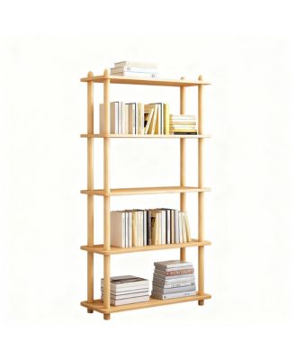 Wooden Shelf Bookcase Modern Open Storage Rack Free Standing Display Stand
