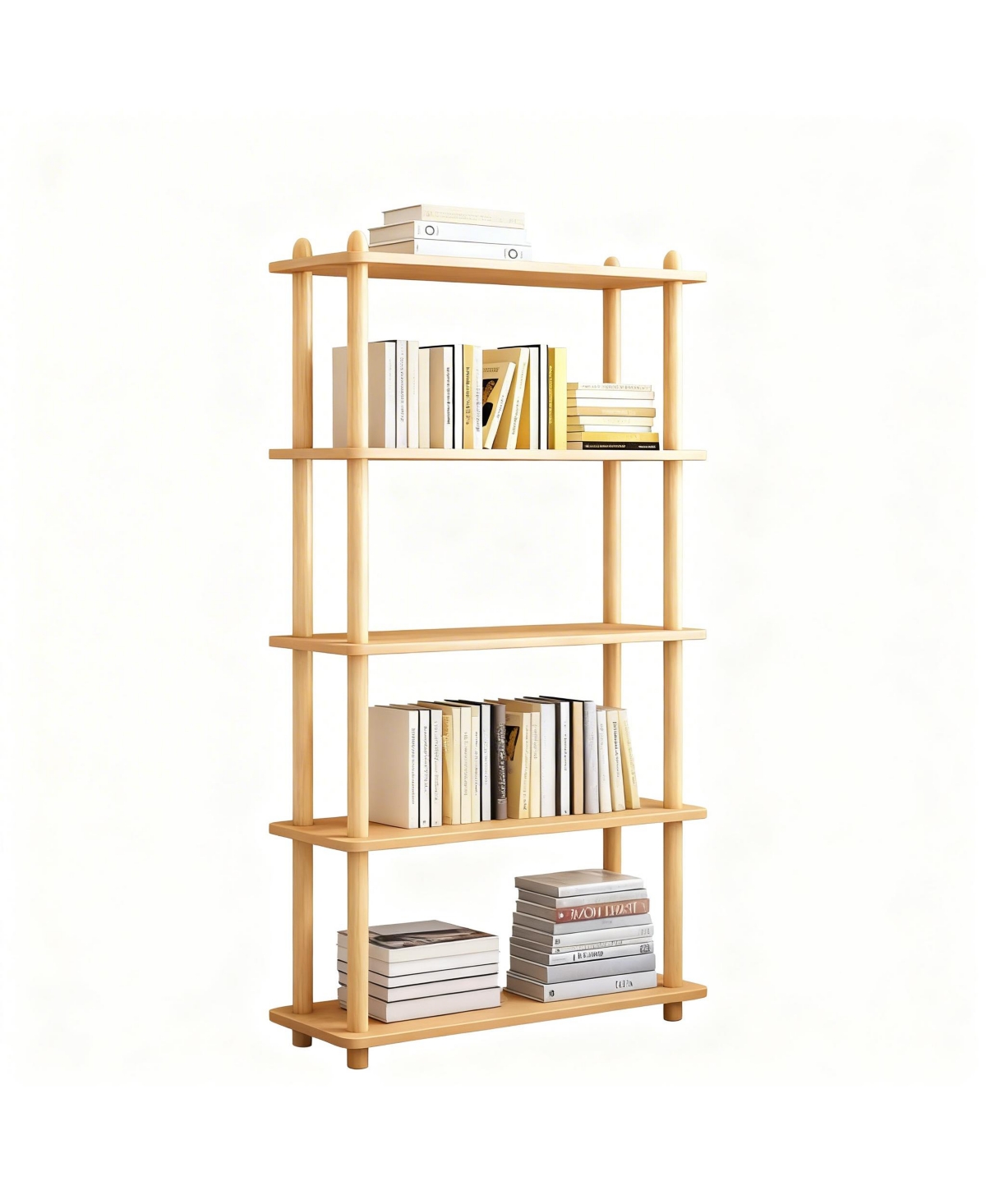 Yigii Wooden Shelf Bookcase Modern Open Storage Rack Free Standing Display Stand