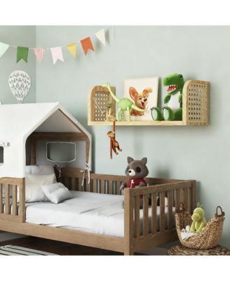 Rattan Wall Shelf Wooden Floating Storage Boho Decorative