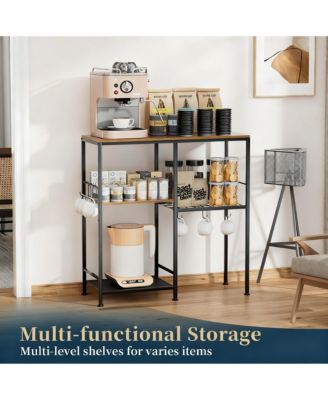 Microwave Stand Coffee Bar 3 Shelves 6 Hooks Kitchen Storage Organizer
