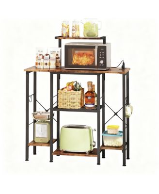 Bakers Rack with Power Outlet Coffee Bar 6 Tiers Microwave Shelve