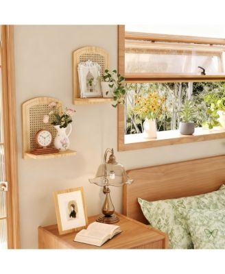  Wood Wicker Wall Shelf Boho Decor Display