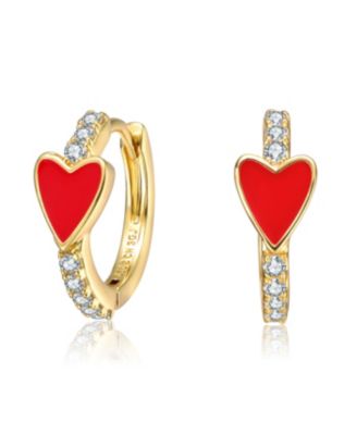 Dainty 14K Gold Plated CZ and Enamel Inlay Huggie Hoop Earrings