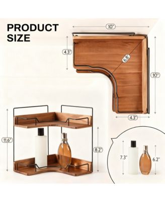 2-Tier Wooden Corner Shelf Bathroom Counter Organizer Vanity Makeup Storage