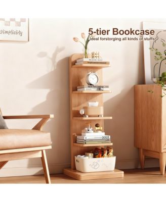 Solid Wood 5-Tier Narrow Bookshelf Corner Ladder Bookcase