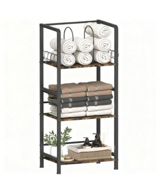 Freestanding Towel Rack 3-Tier Metal Shelf U-Shaped Dividers Hooks Bathroom