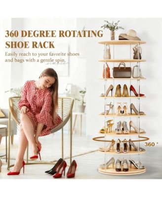 7-Tier Rotating Shoe shelf 360 degree Spinning Tower Wood Acrylic Organizer