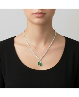 Brilliant White Gold Plated CZ Two-Stone Tennis Link Necklace