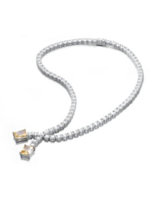 Brilliant White Gold Plated CZ Two-Stone Tennis Link Necklace