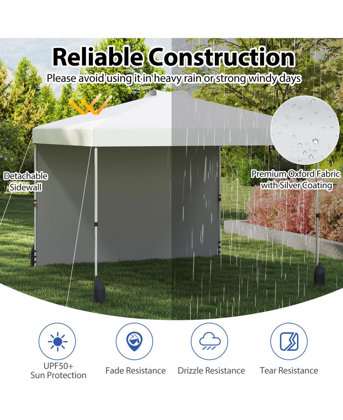Gymax 10 X 10 Ft Pop up Canopy Tent w/ 1 Sidewall Wheeled Bag 8 Stakes