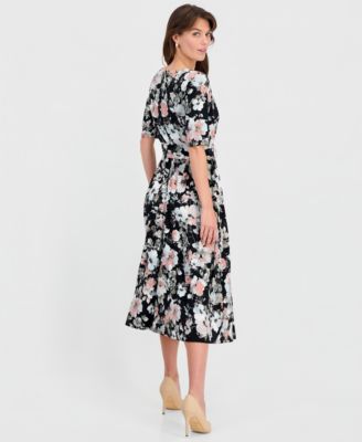 kasper casual dresses Kasper Women's Floral Tie Belt A-Line Dress - Black