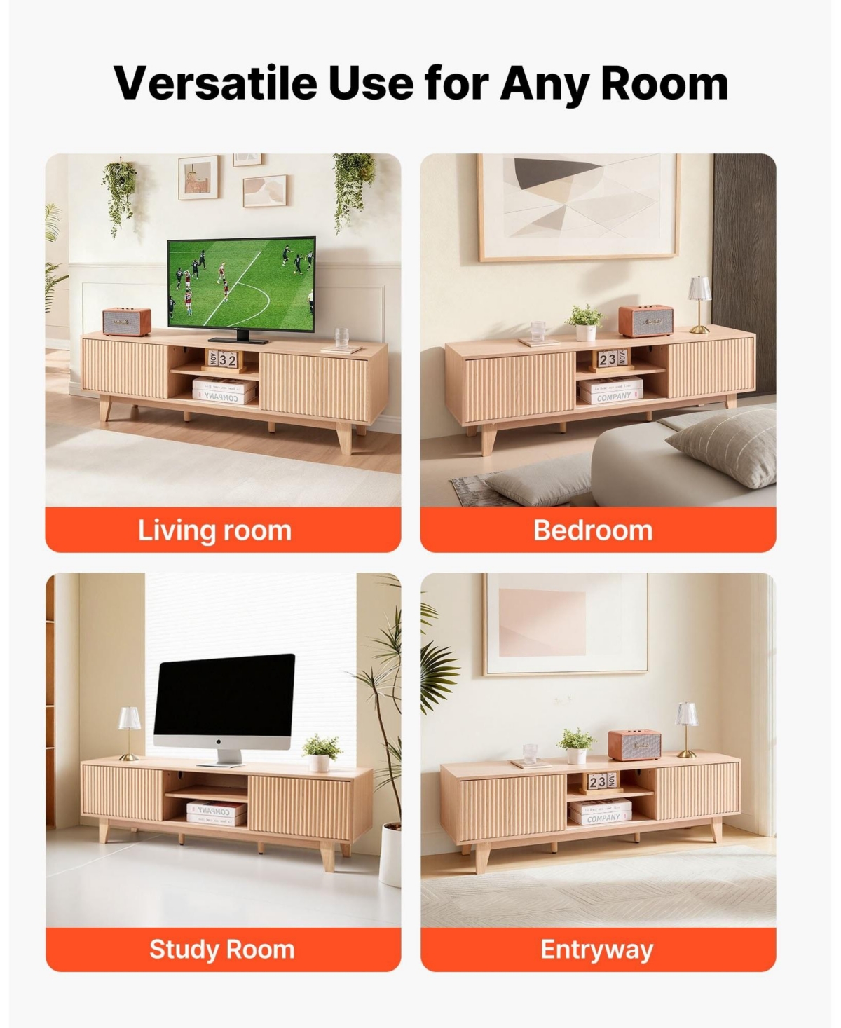 Gouun Boho Tv Stand with Sliding Door for TVs