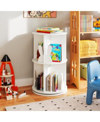 2 Tier Rotating Kids Bookshelf with Bunny Storage Baffles