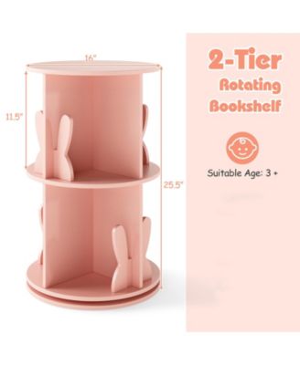2 Tier Rotating Kids Bookshelf with Bunny Storage Baffles