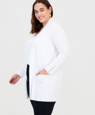 Plus Size Open-Front Long-Sleeve Cardigan