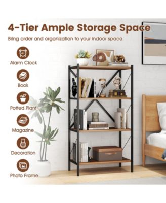 Heavy Duty 4 Tier Bookshelf with Metal Frame Storage Unit