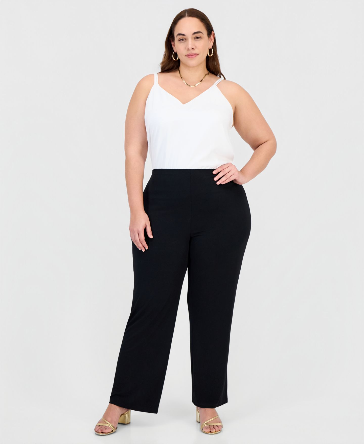 Женские брюки JM Collection Plus and Petite Plus Size Wide-Leg Pull-On, цвет: Глубокий чёрный — фото 1