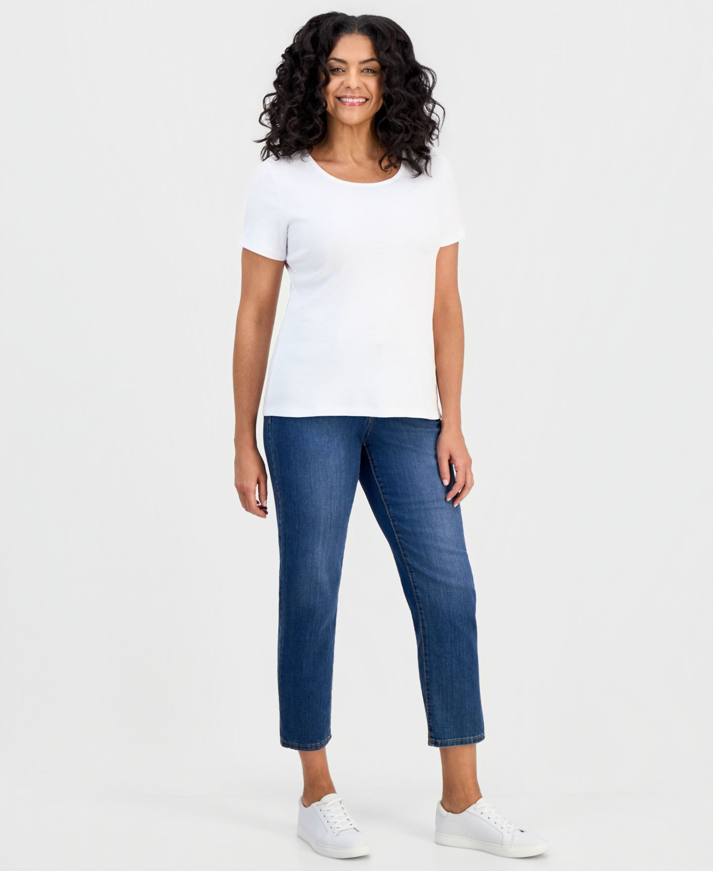 Женский топ Style & Co Cotton Short-Sleeve Scoop-Neck Top, цвет: Яркий белый — фото 3